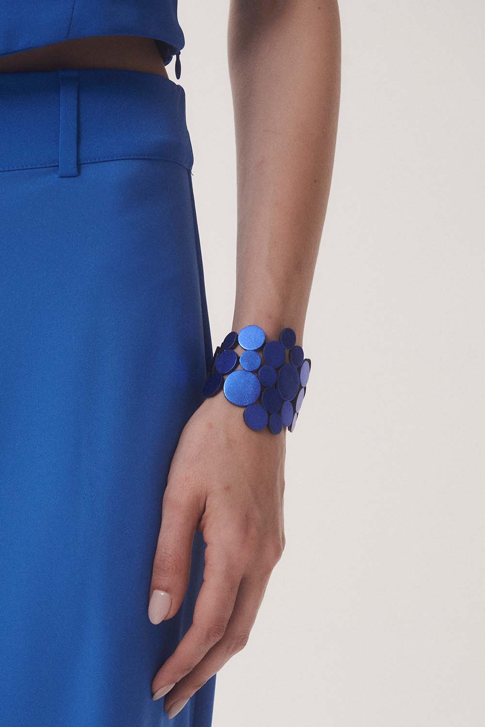 Abstraction Bracelet Asymmetric - Metallic Blue Leather