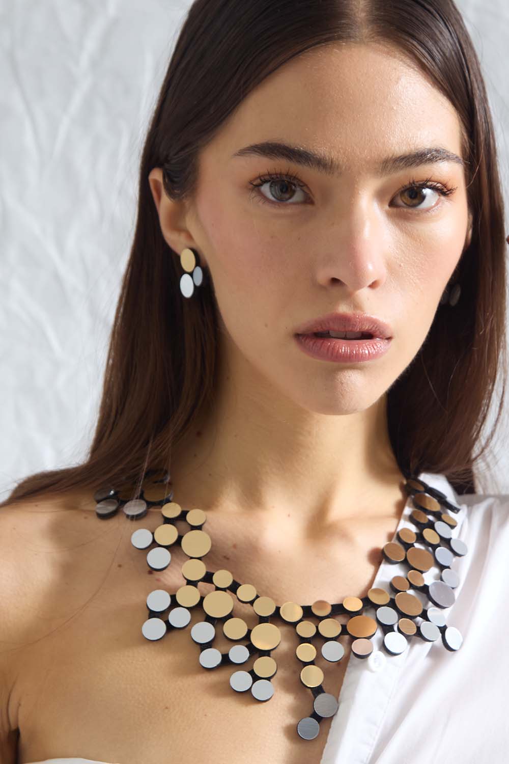 Abstraction Bib Necklace - Silver/Gold