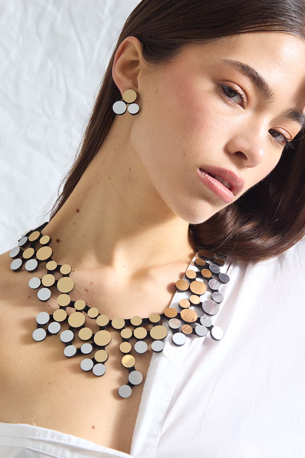 Abstraction Bib Necklace - Silver/Gold