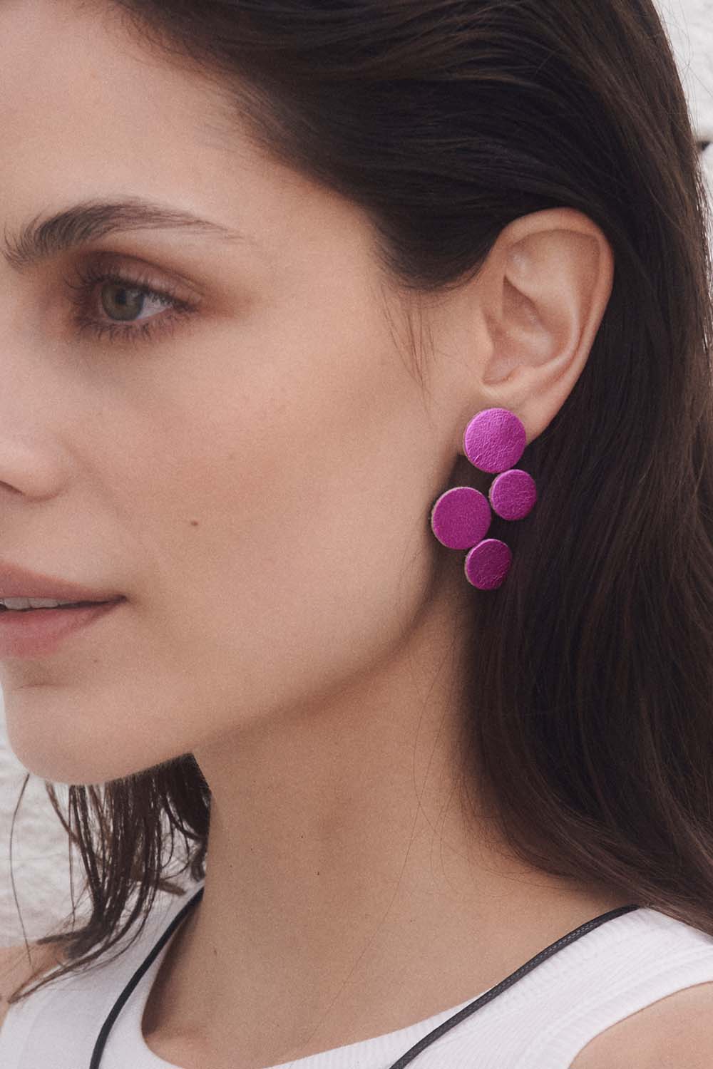 Abstraction Earrings Small - Metallic Fuchsia Leather