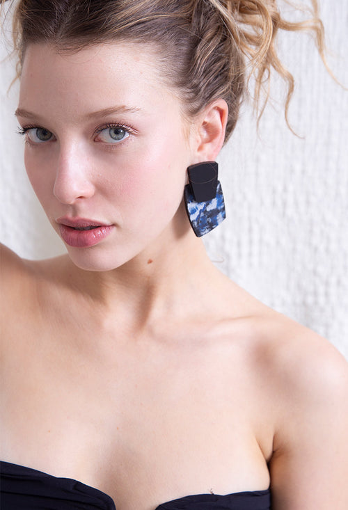 Pendientes Audrey Print - Negro/Azul/Blanco