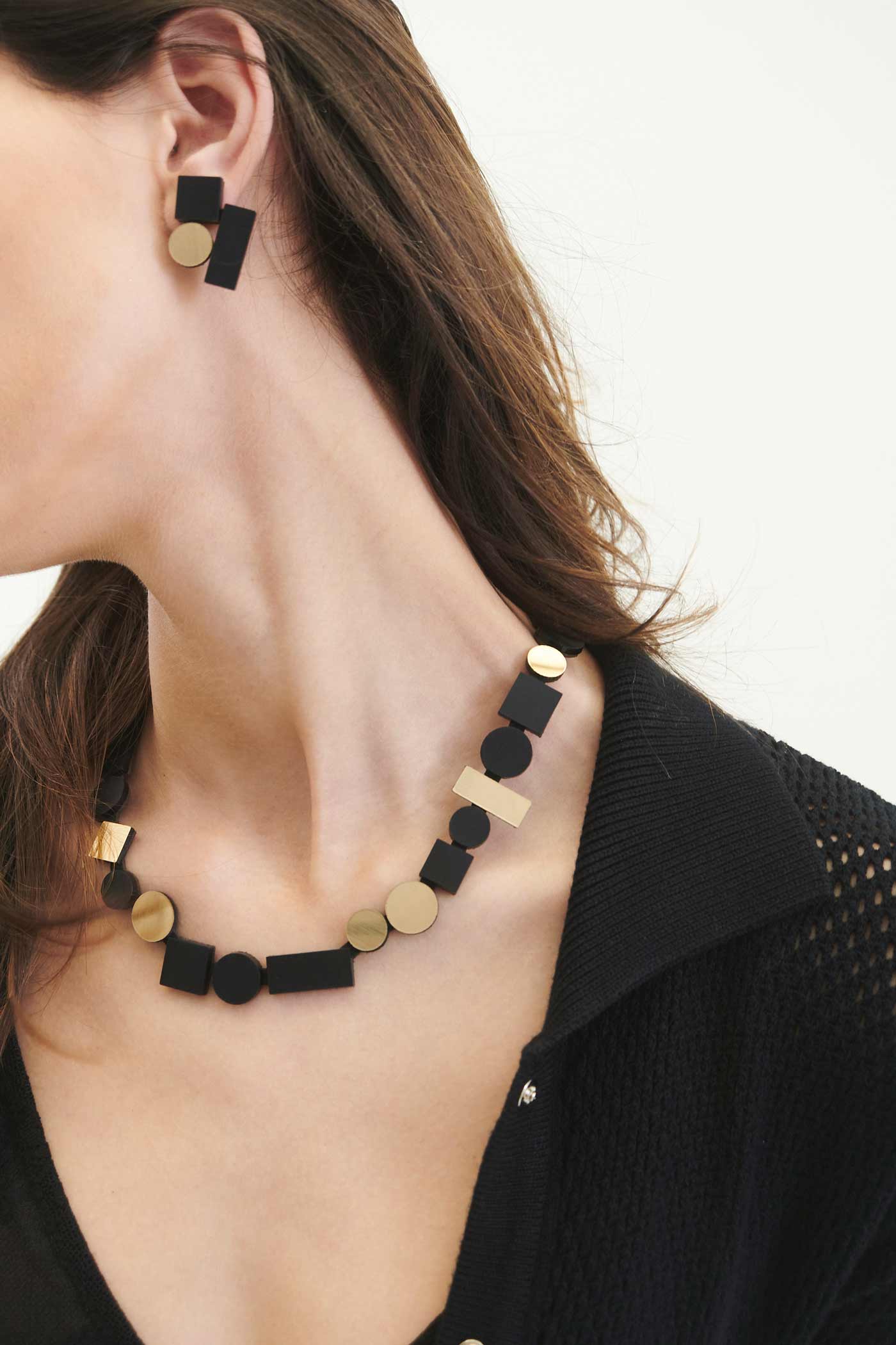 Bauhaus Earrings Small - Black/Gold