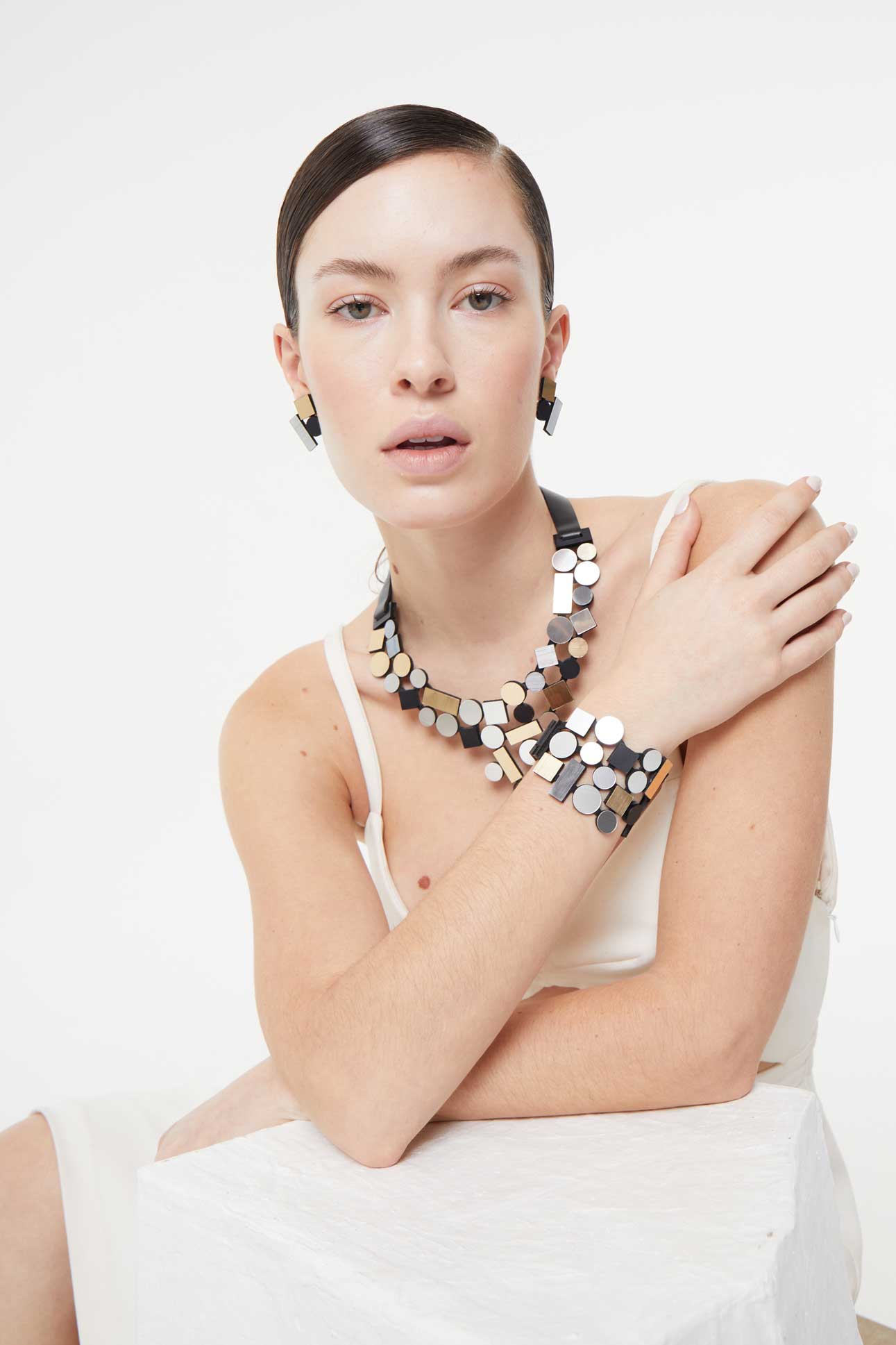 Bauhaus Acrylic Bracelet - Silver/Black/Gold