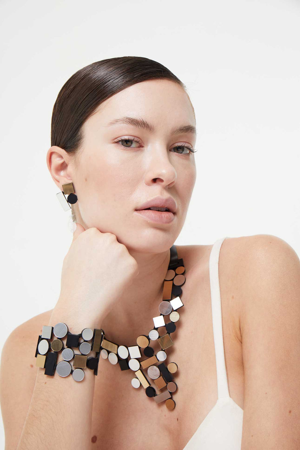 Bauhaus Earrings Small - Silver/Black/Gold