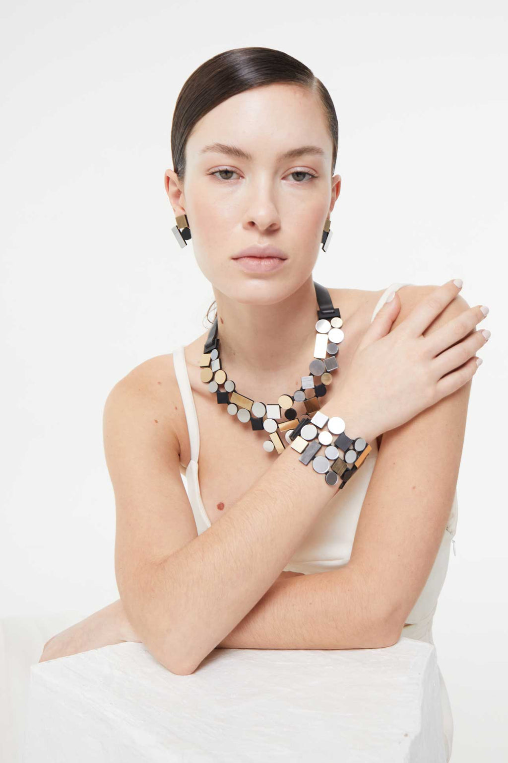 Bauhaus V Necklace - Silver/Black/Gold