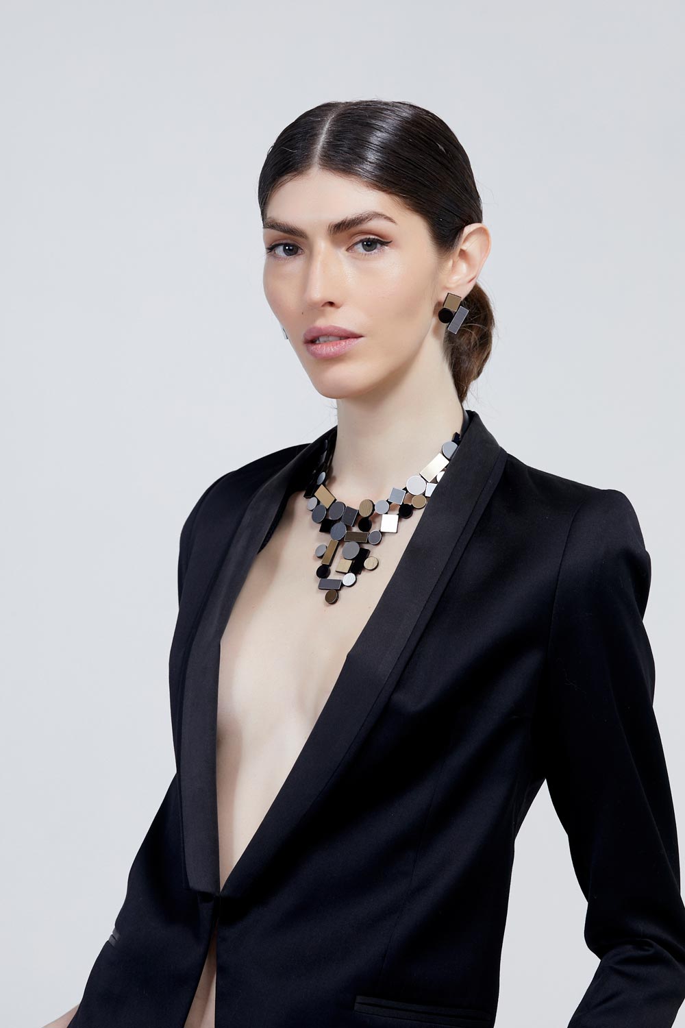Bauhaus V Necklace - Silver/Black/Gold