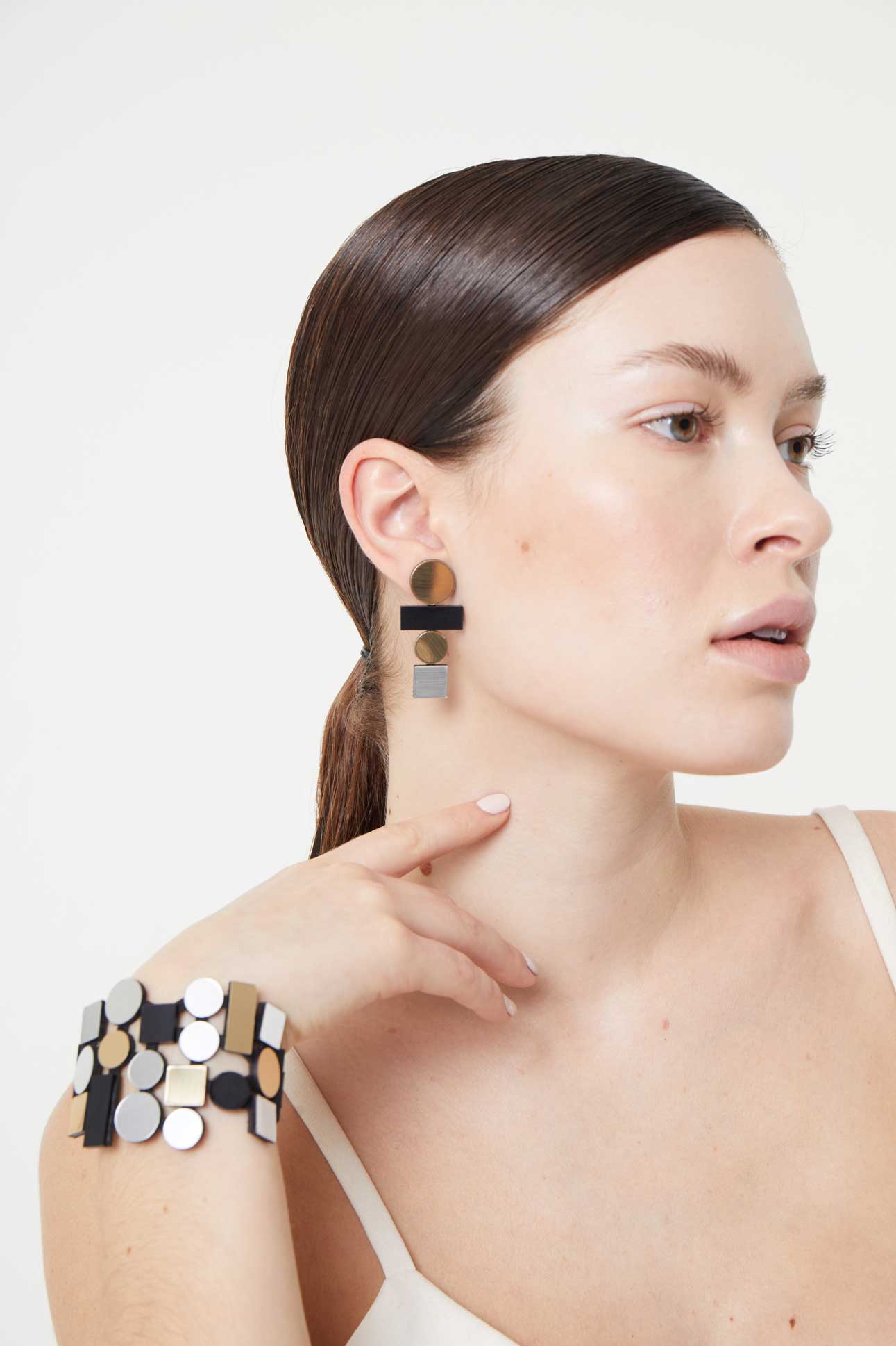 Bauhaus Earrings Large - Silver/Black/Gold