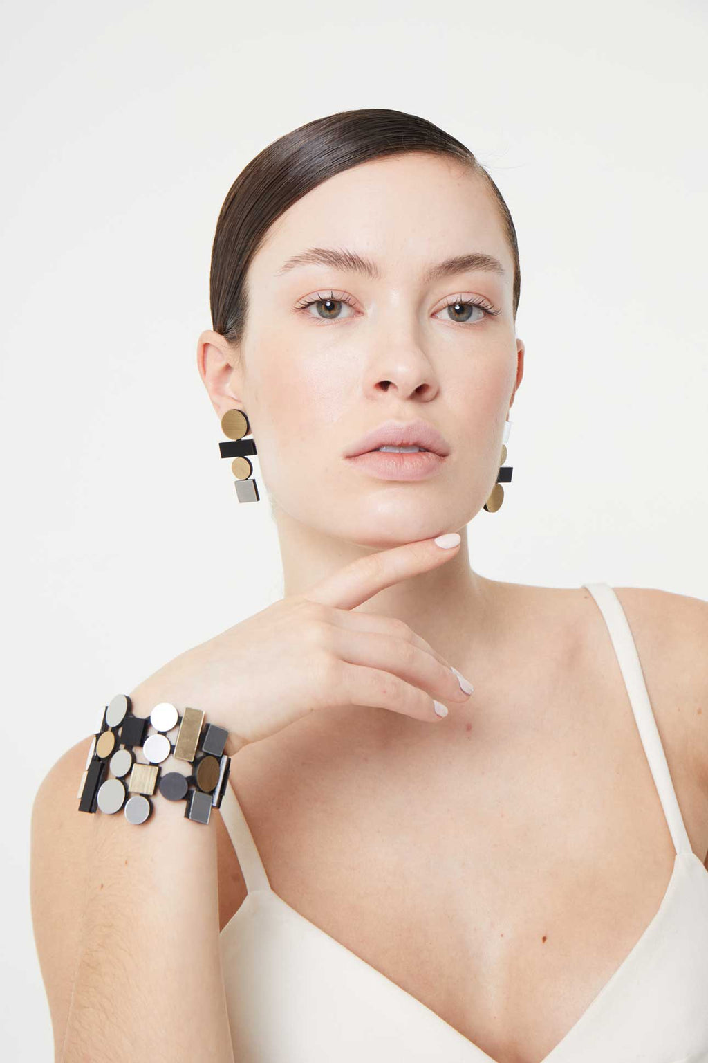 Bauhaus Acrylic Bracelet - Silver/Black/Gold