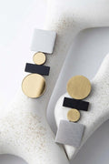 Bauhaus Earrings Large - Silver/Black/Gold - Clip-On