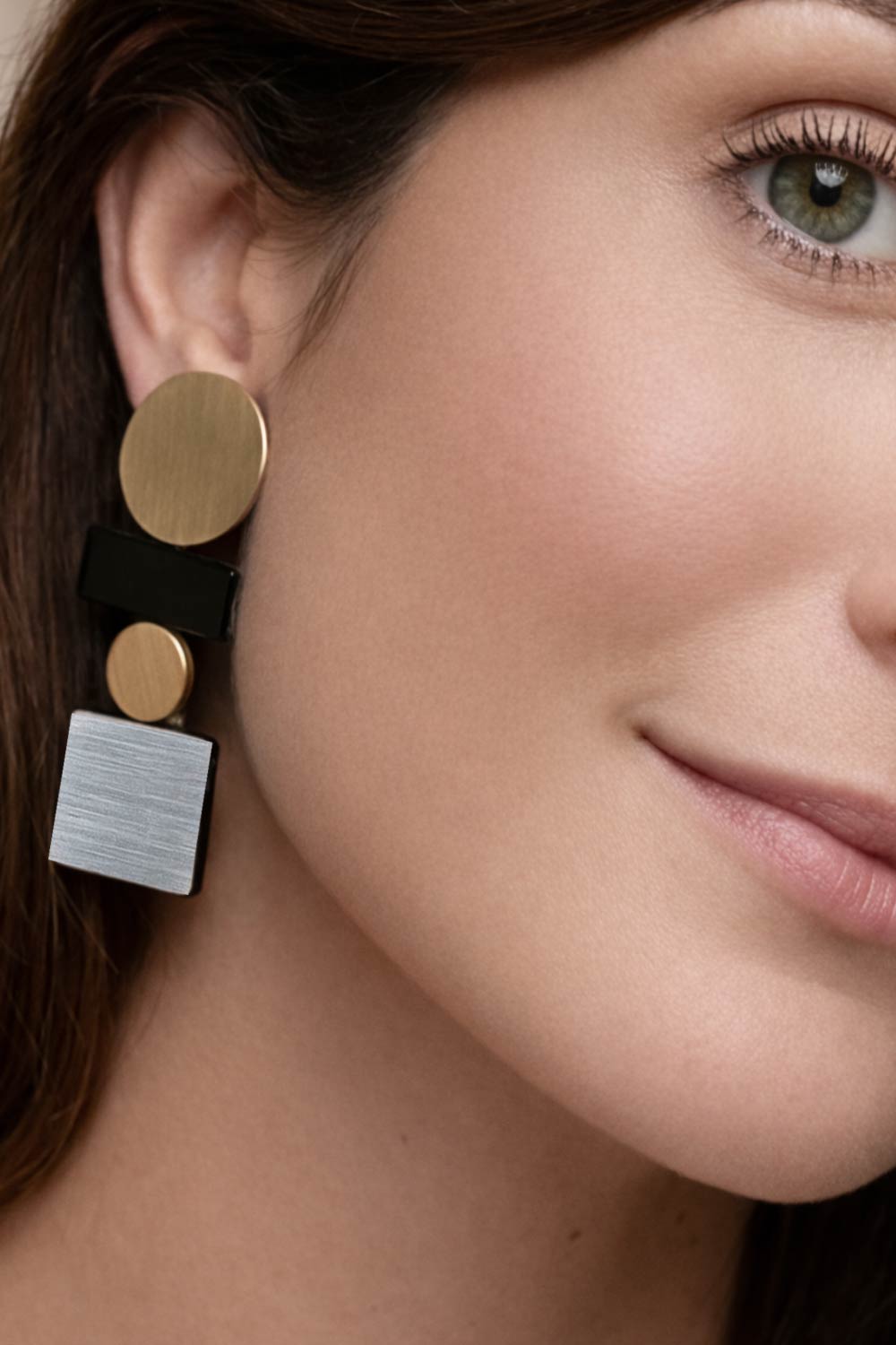 Bauhaus Earrings Large - Silver/Black/Gold - Clip-On