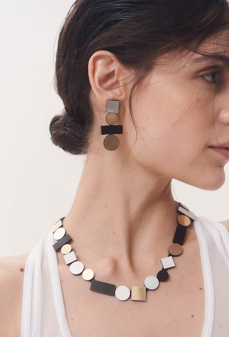 Bauhaus Earrings Large - Silver/Black/Gold