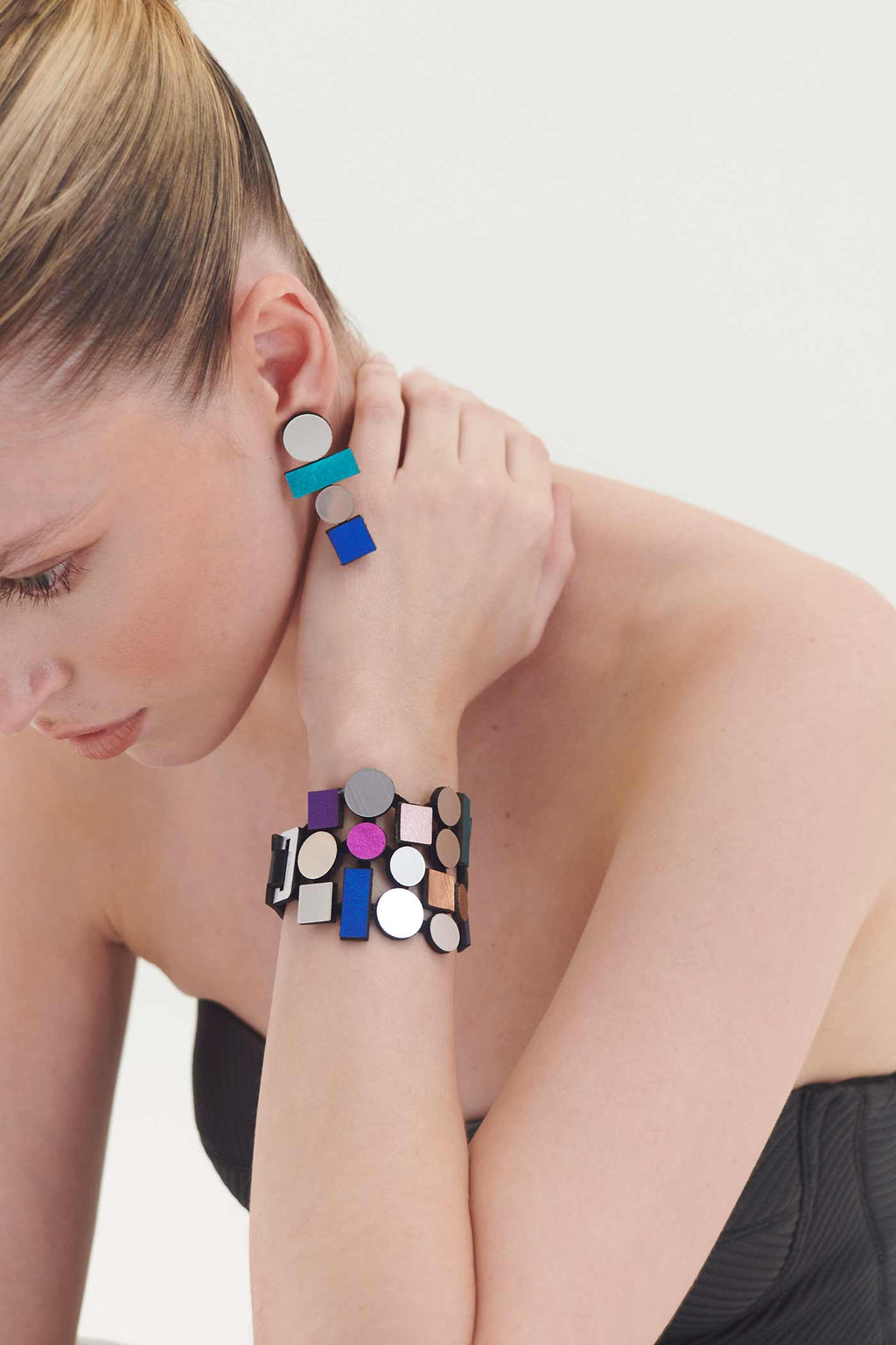 Bauhaus Earrings Large - Silver/Cool Colors