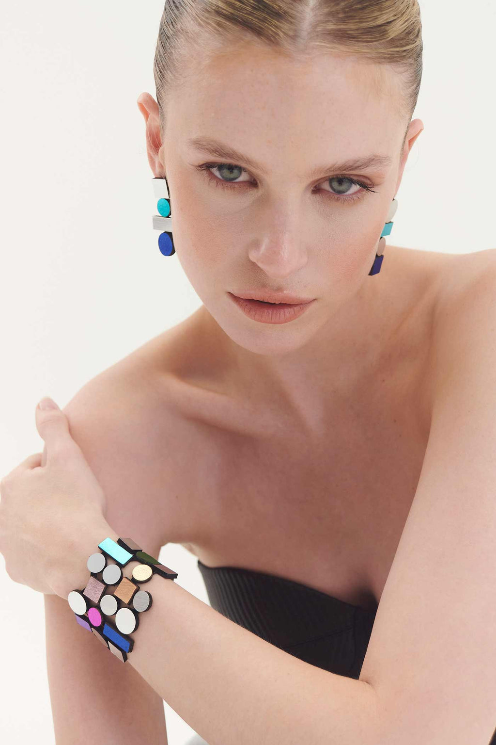 Bauhaus Earrings Large - Silver/Cool Colors