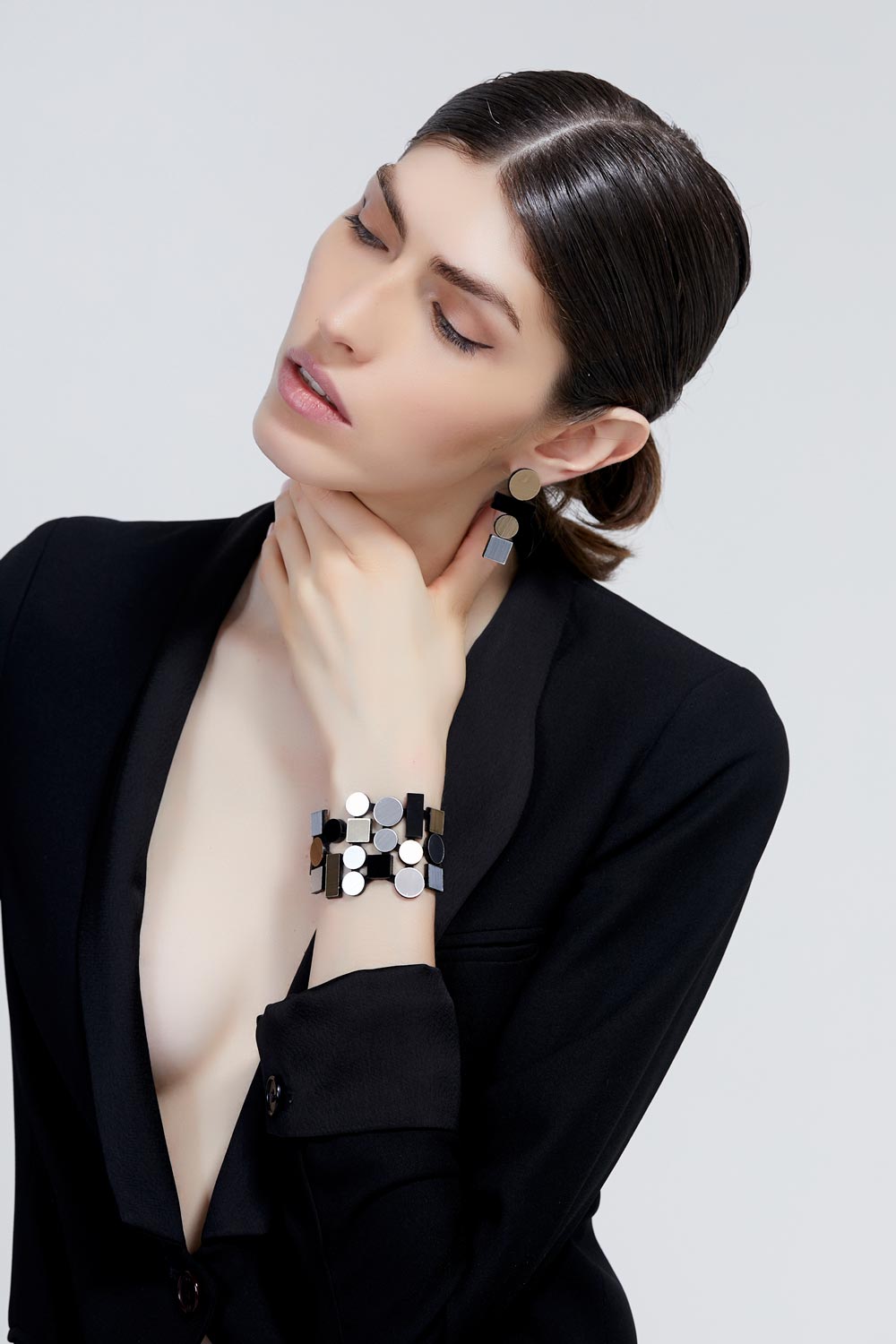Bauhaus Acrylic Bracelet - Silver/Black/Gold