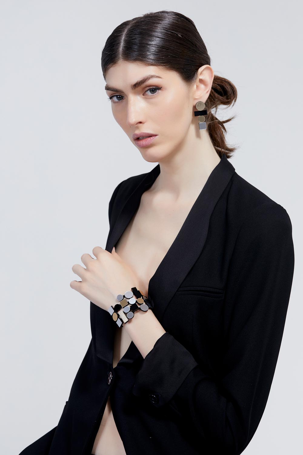 Bauhaus Acrylic Bracelet - Silver/Black/Gold