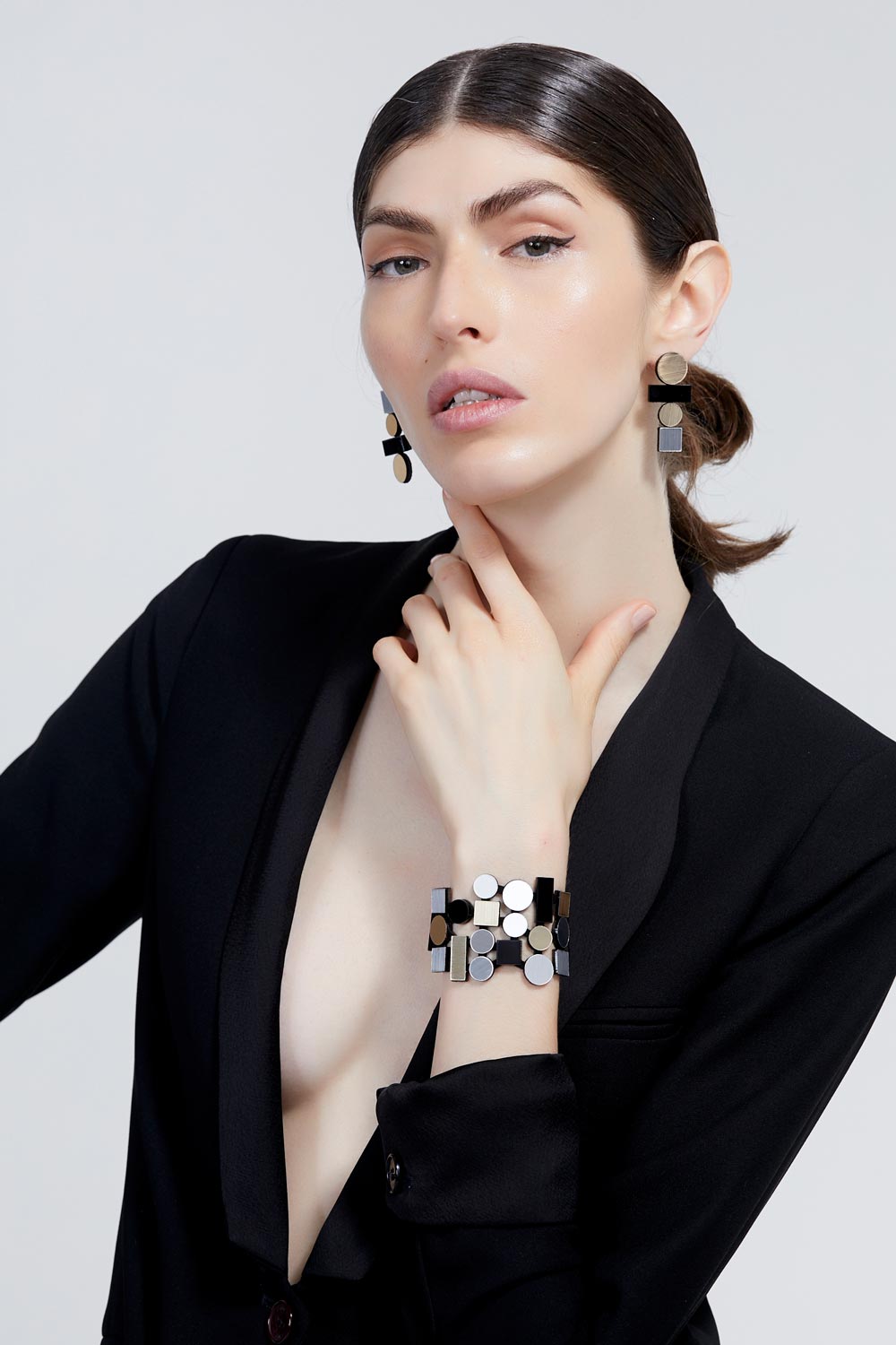 Bauhaus Acrylic Bracelet - Silver/Black/Gold