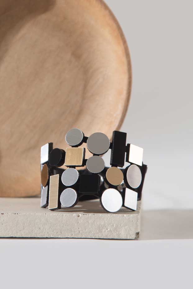 Bauhaus Acrylic Bracelet - Silver/Black/Gold