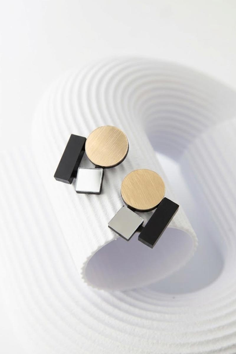 Bauhaus Earrings Small - Silver/Black/Gold - Clip-On