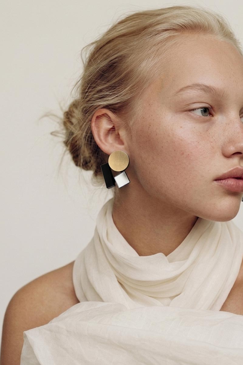 Bauhaus Earrings Small - Silver/Black/Gold - Clip-On