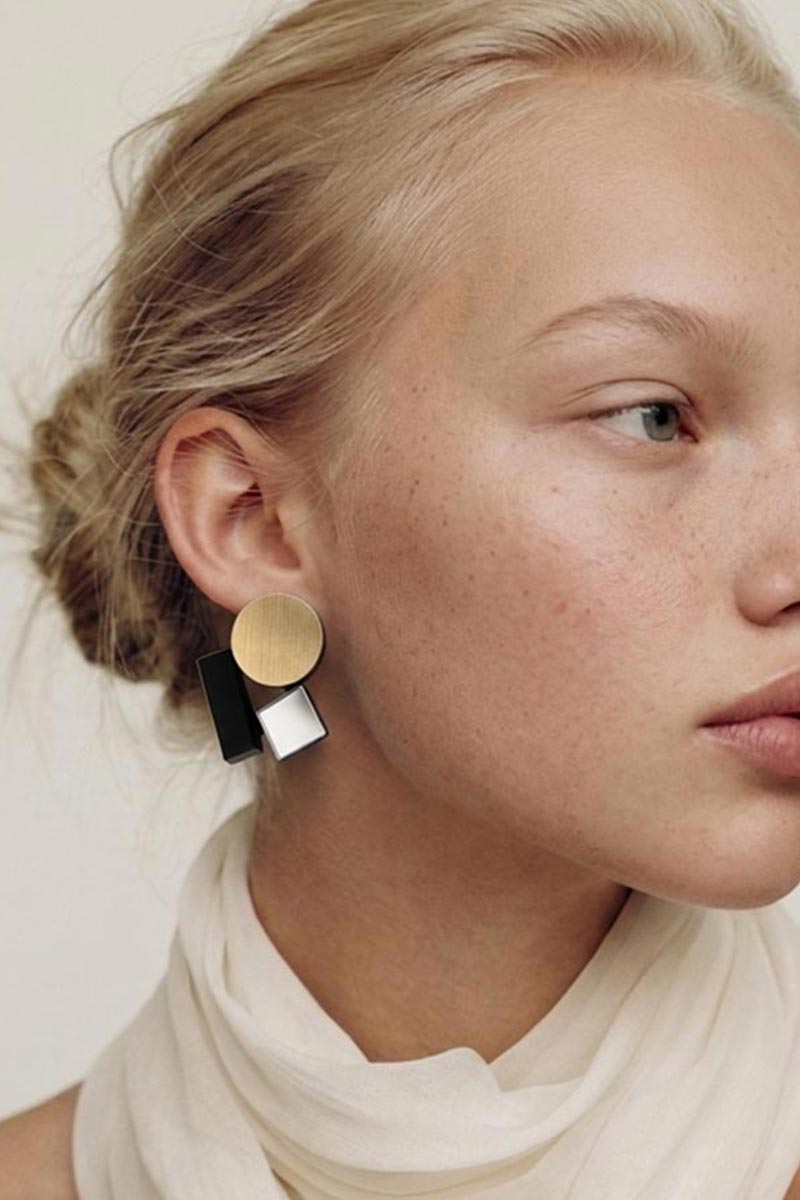 Bauhaus Earrings Small - Silver/Black/Gold - Clip-On