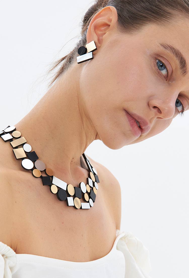 Bauhaus Earrings Small - Silver/Black/Gold