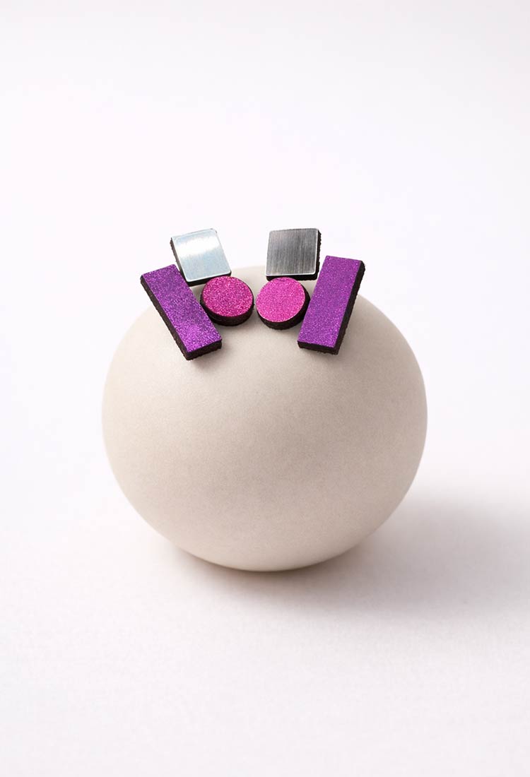 Bauhaus Earrings Small - Silver/Purple/Fuchsia