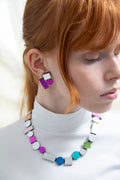 Bauhaus Earrings Small - Silver/Purple/Fuchsia
