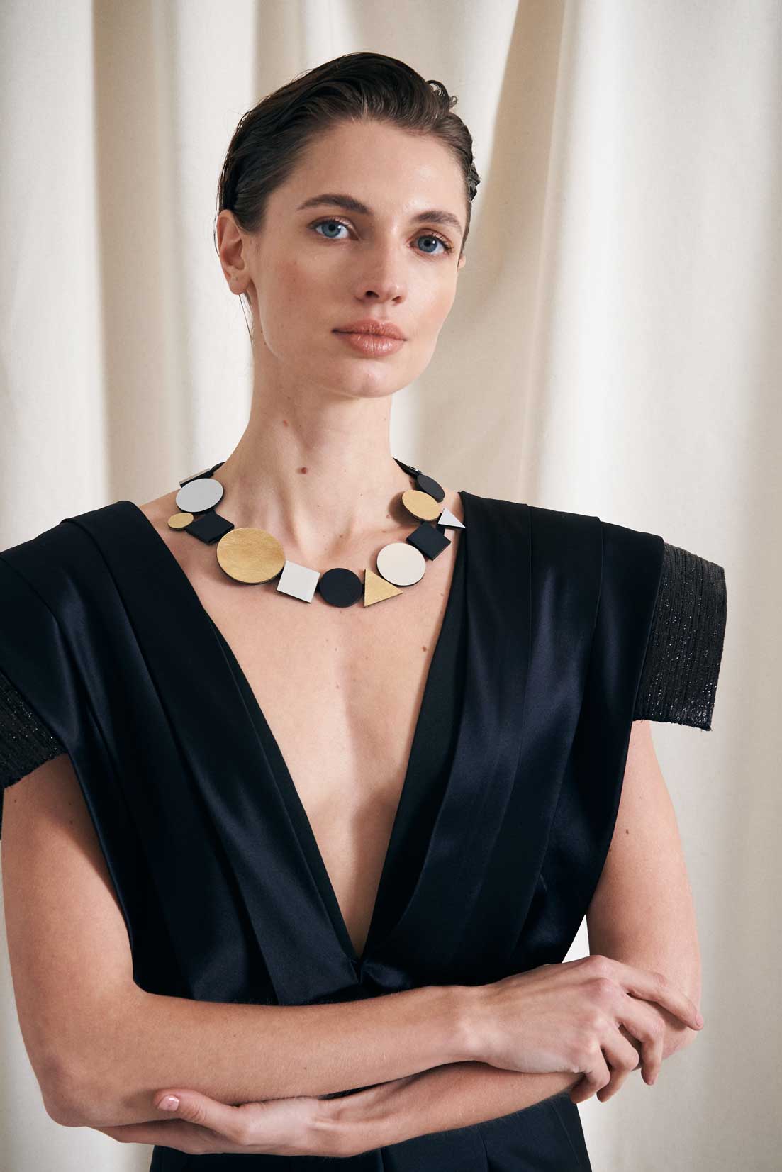 Bauhaus Necklace Geometric - Silver/Black/Gold