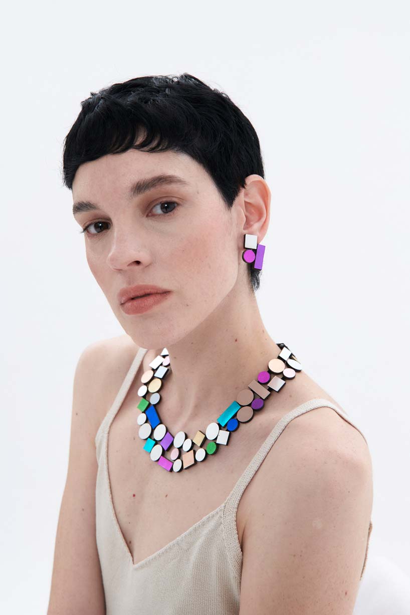 Bauhaus Round Necklace Double Layer - Silver /Rainbow