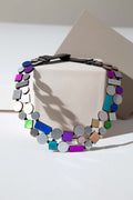 Bauhaus Round Necklace Double Layer - Silver /Rainbow