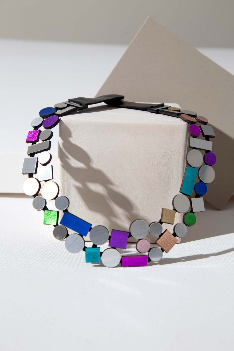 Bauhaus Round Necklace Double Layer - Silver /Rainbow