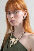 Bauhaus V Necklace Squares - Ivory/Gold