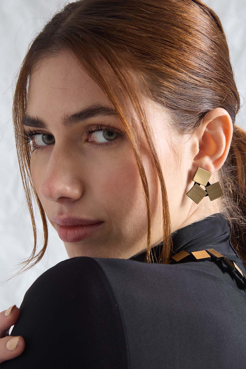 Bauhaus Earrings 3 Squares - Gold
