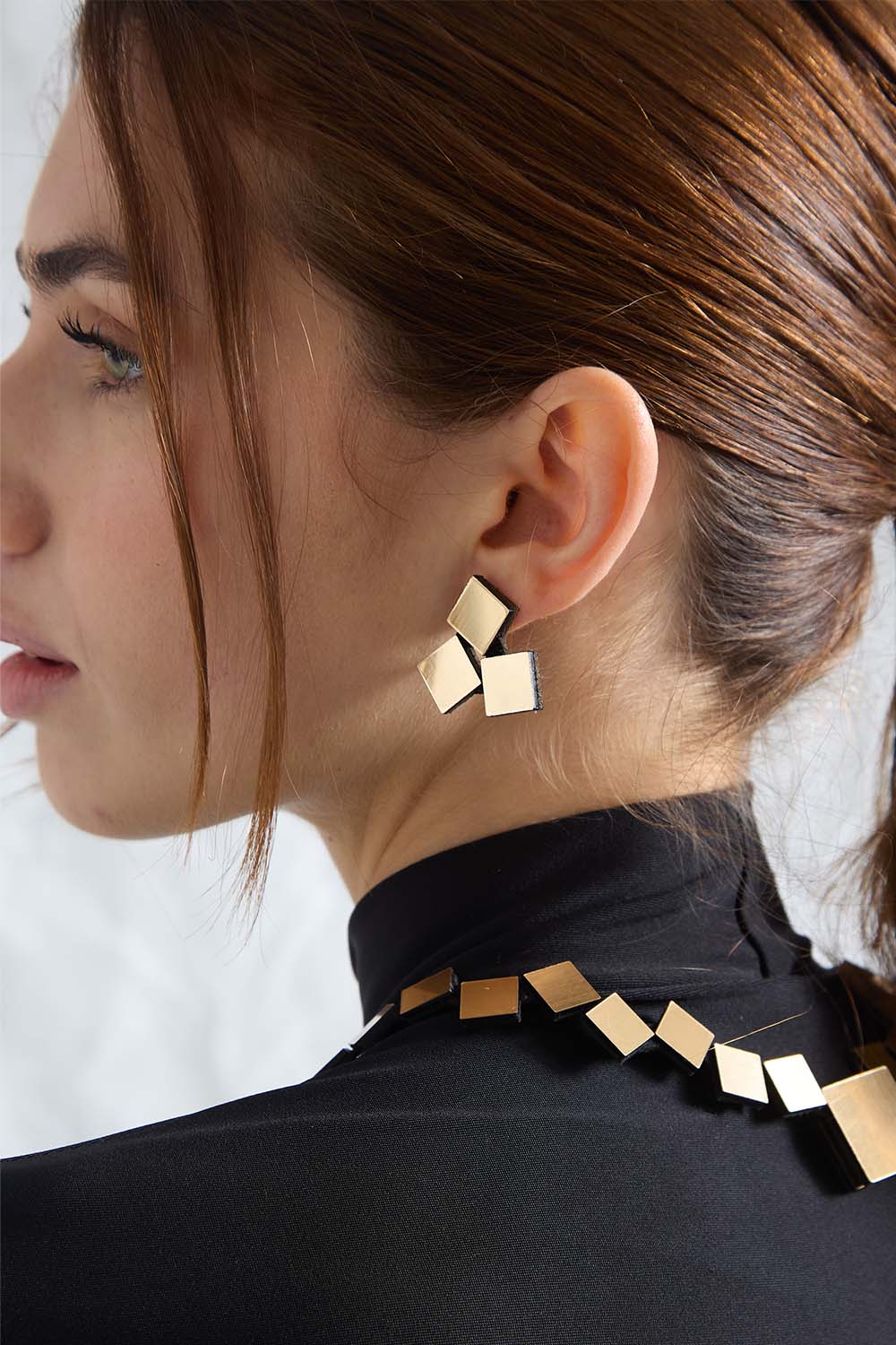 Bauhaus Earrings 3 Squares - Gold