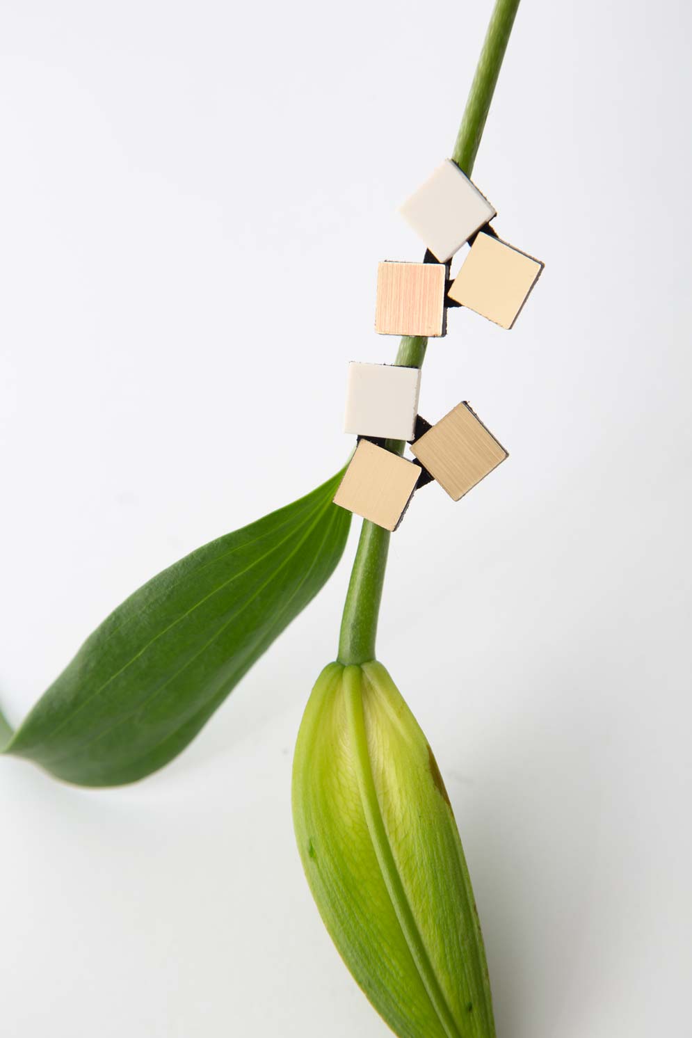 Bauhaus Earrings 3 Squares - Ivory/Gold