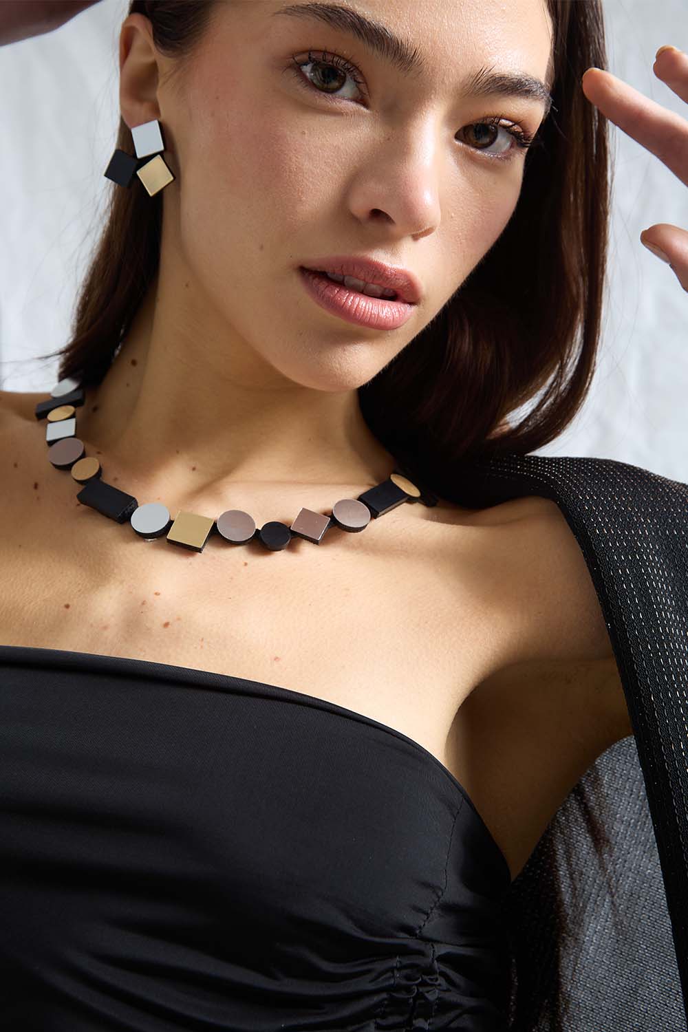 Bauhaus Earrings 3 Squares - Silver/Black/Gold