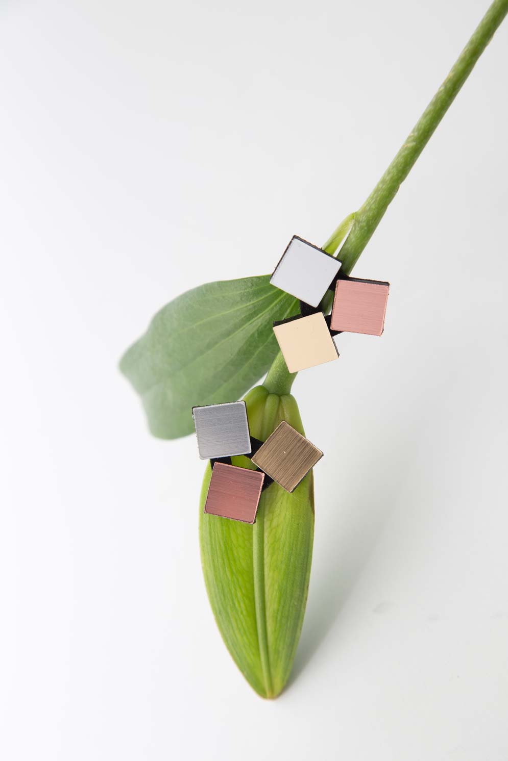 Bauhaus Earrings 3 Squares - Silver/Gold/Cooper