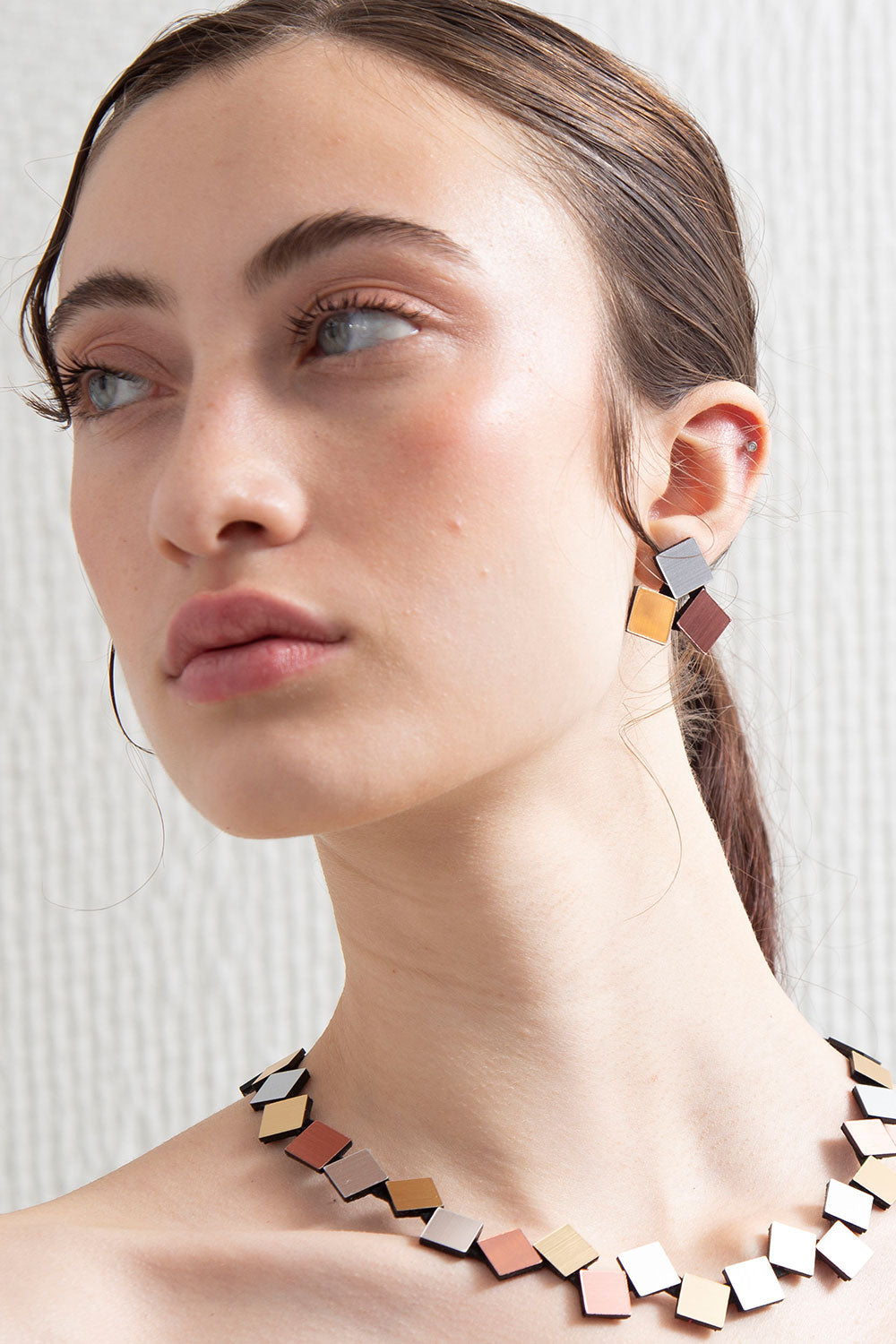 Bauhaus Earrings 3 Squares - Silver/Gold/Cooper