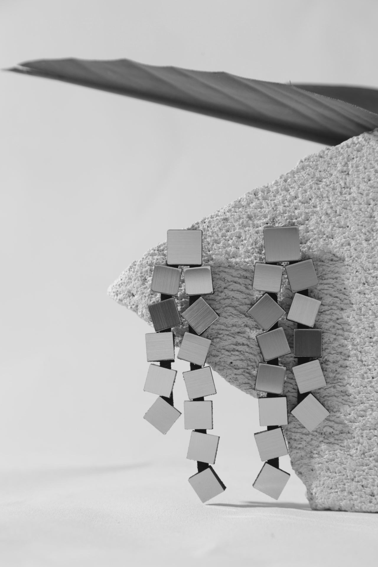 Bauhaus Earrings Squares Long - Silver