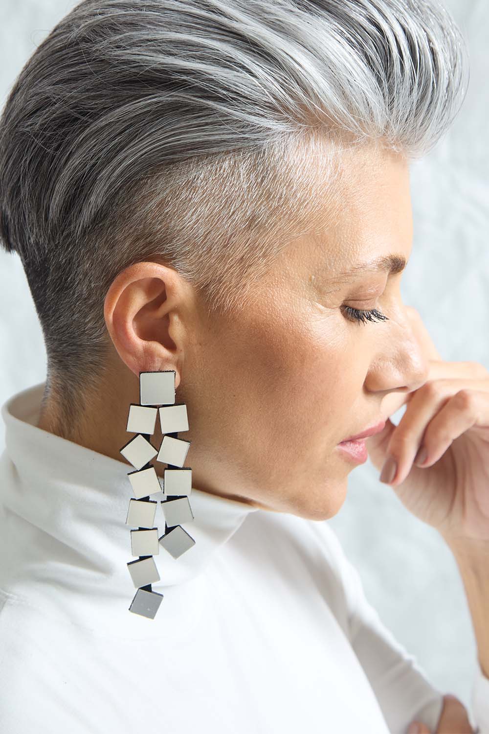 Bauhaus Earrings Squares Long - Silver