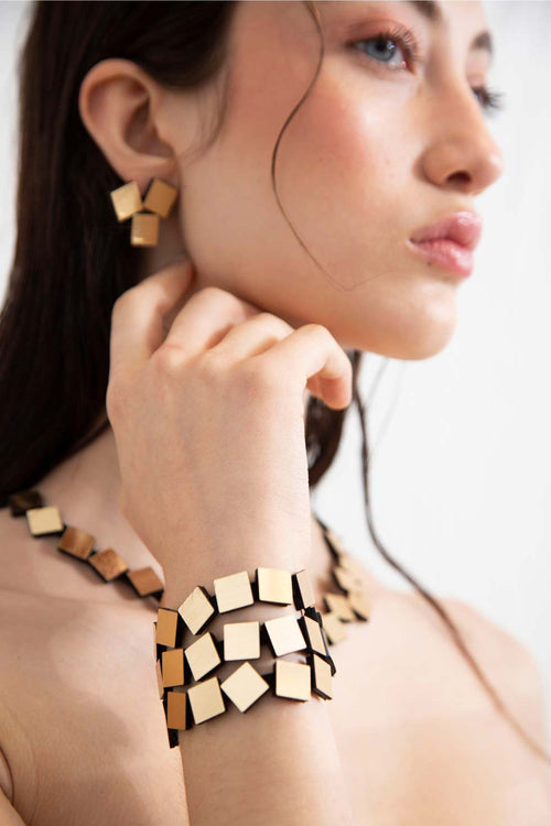 Brazalete Bauhaus Squares 3 Strands - Oro