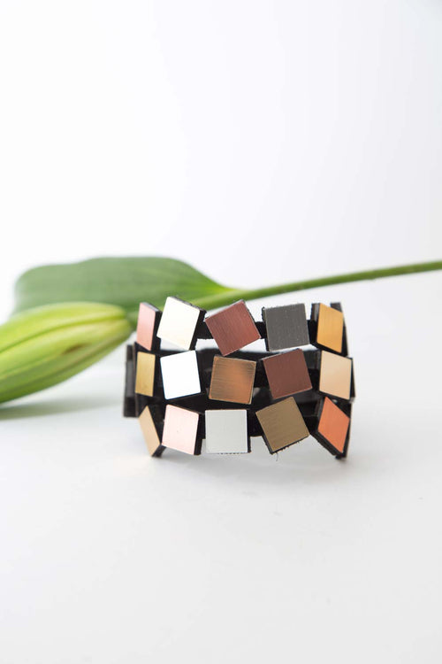 Brazalete Bauhaus Squares 3 Strands - Plata/Oro/Cobre