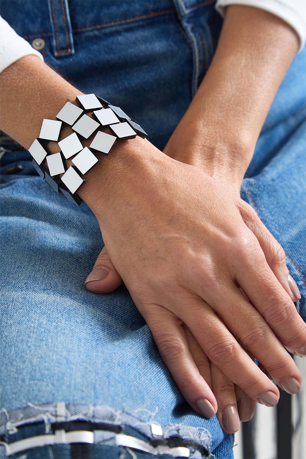 Bauhaus Bracelet Squares 3 strands - Silver