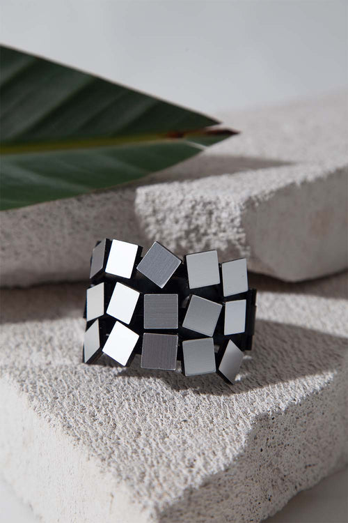 Brazalete Bauhaus Squares 3 Strands - Plata