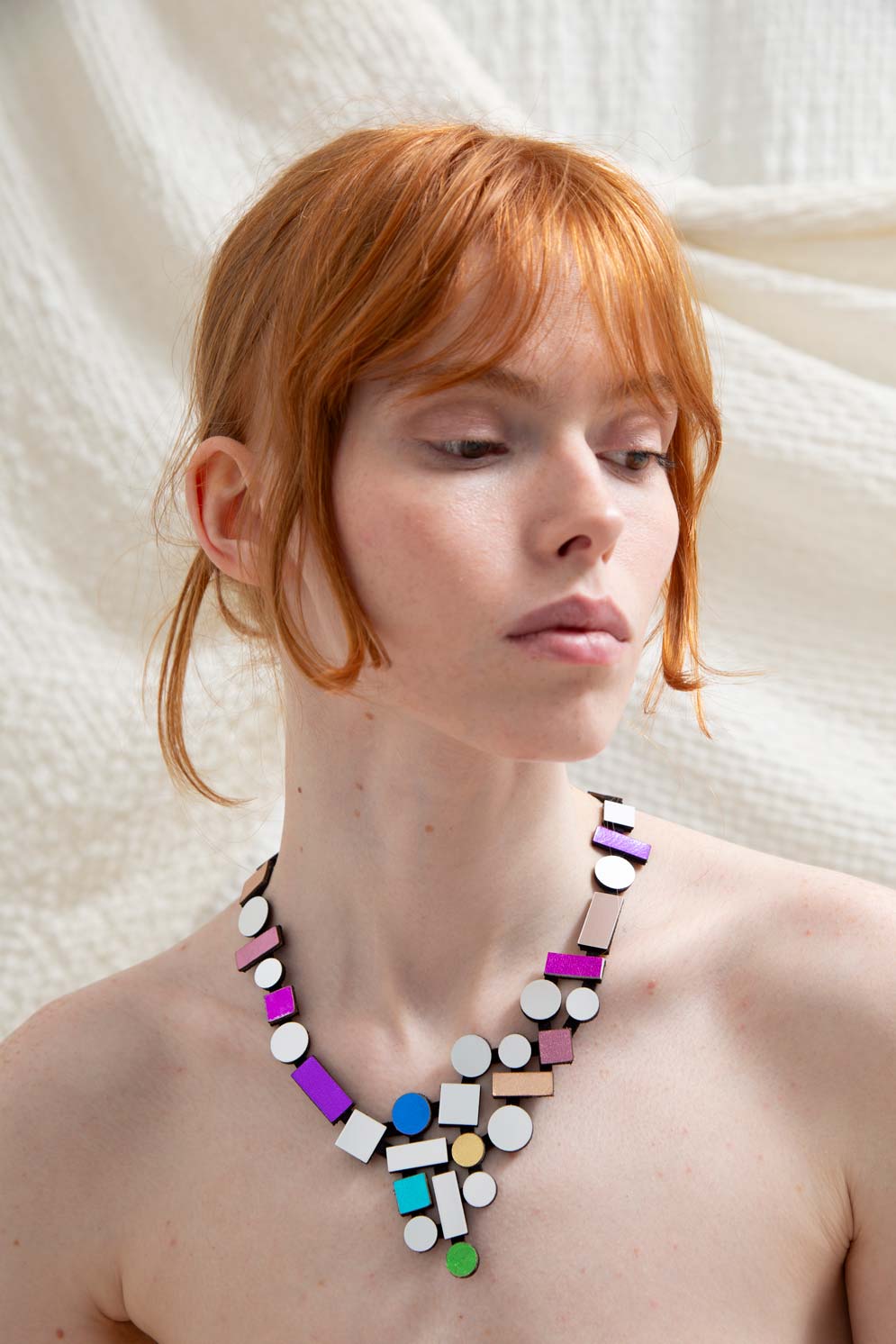 Bauhaus V Necklace Small  Rainbow - Silver/Rainbow