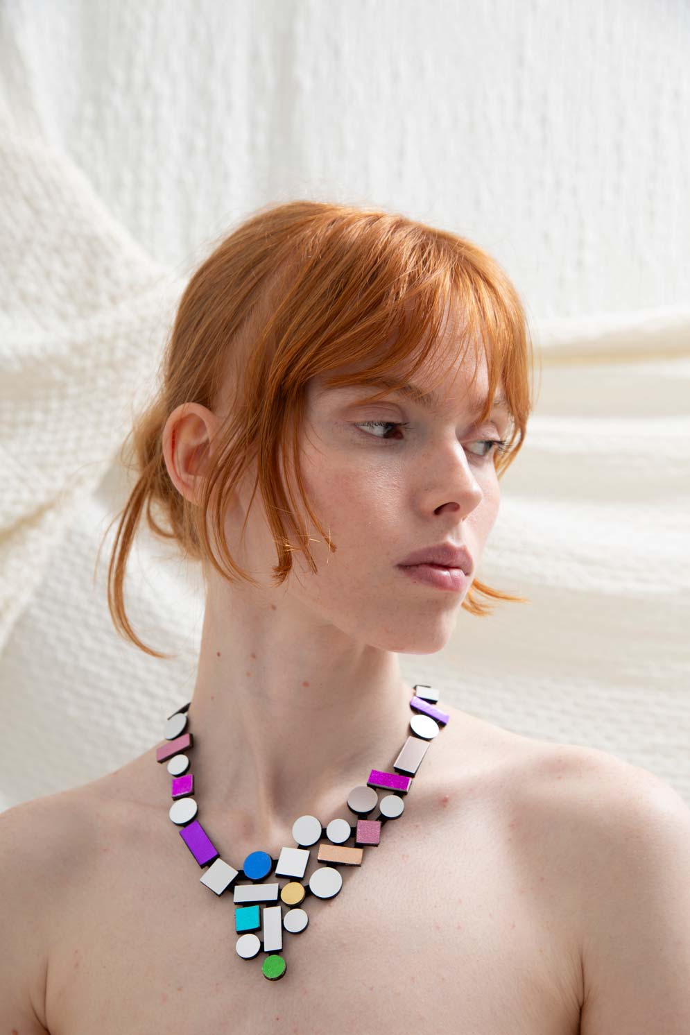 Bauhaus V Necklace Small  Rainbow - Silver/Rainbow