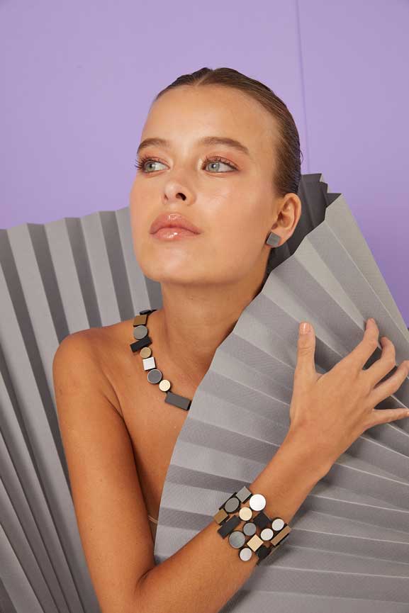 Bauhaus Acrylic Bracelet - Silver/Black/Gold