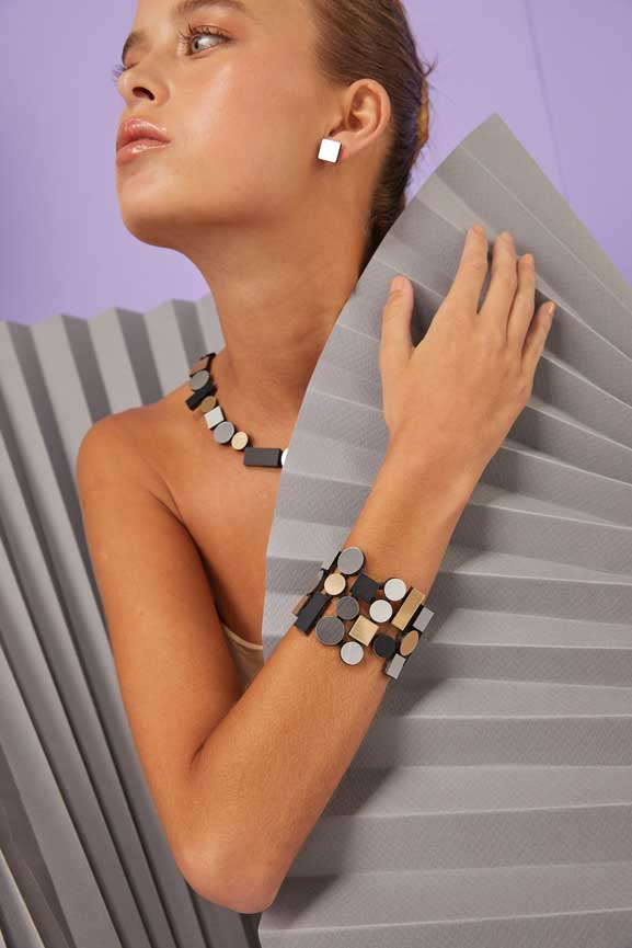 Bauhaus Acrylic Bracelet - Silver/Black/Gold