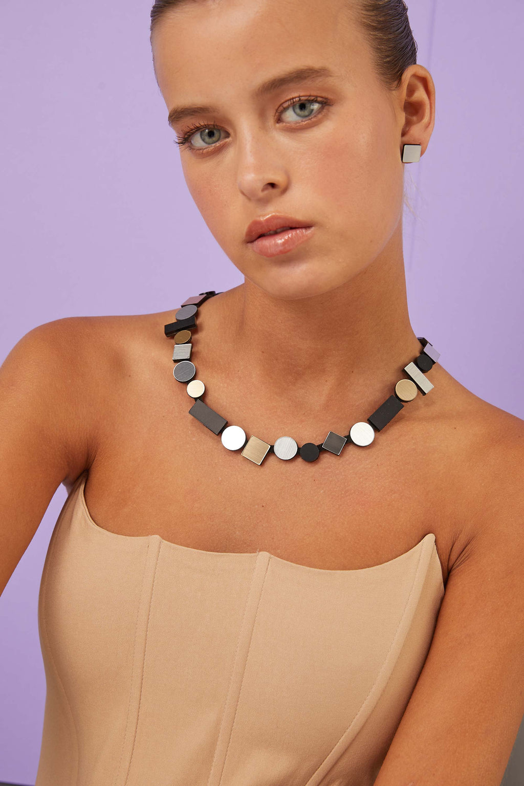 Bauhaus Necklace Round - Silver/Black/Gold