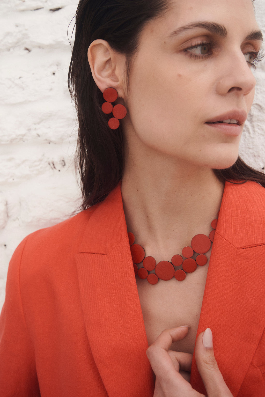 Abstraction Earrings Small - Red Leather